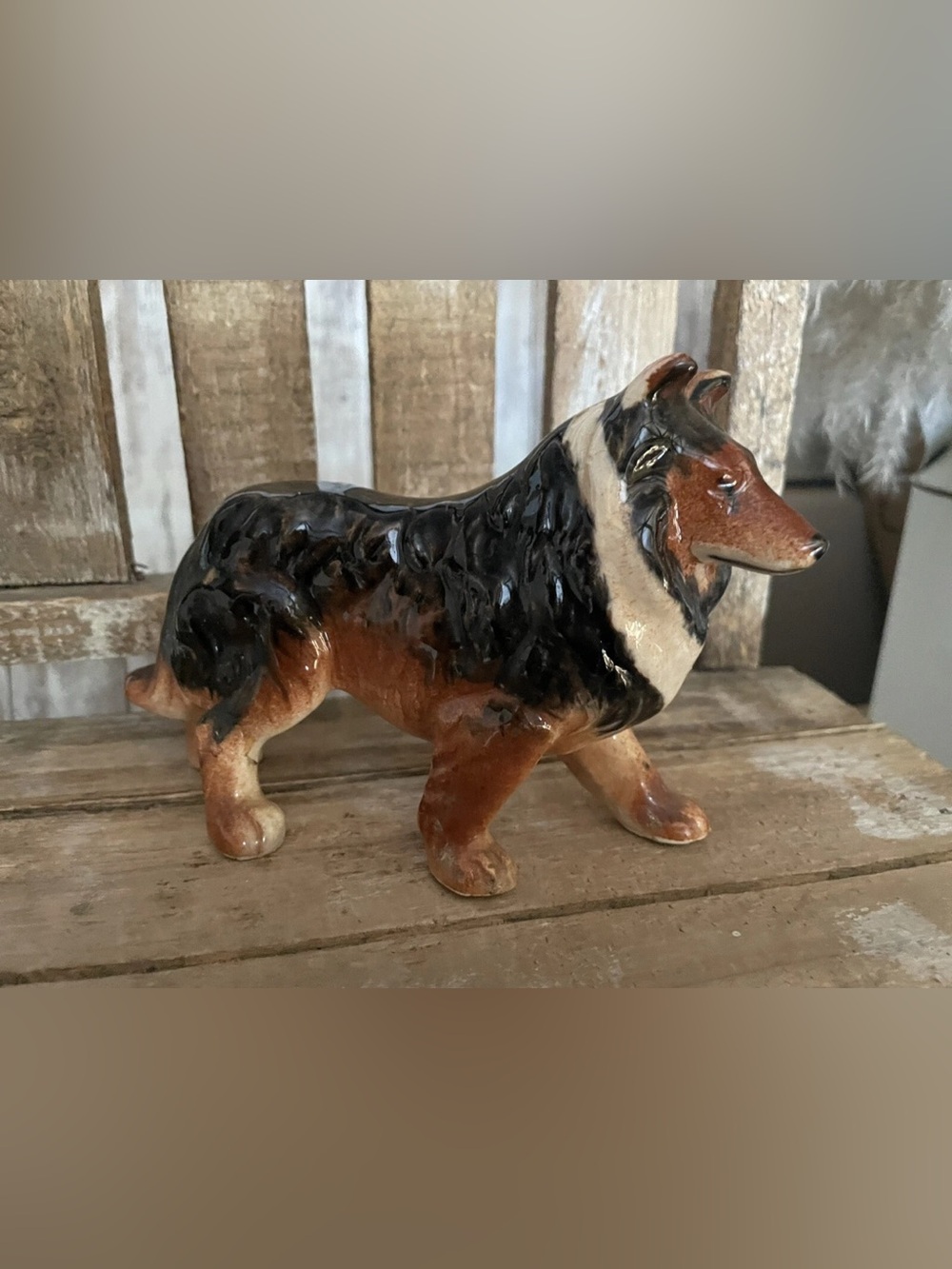 Collie figurine puppy dog Lassie sculpture vtg porcelain antique 1940 Japan